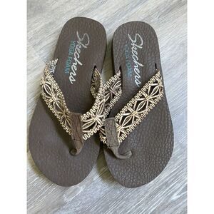 Skechers Meditation Ocean Breeze Flip Flop Sandals Brown Thongs Yoga Foam Size 6